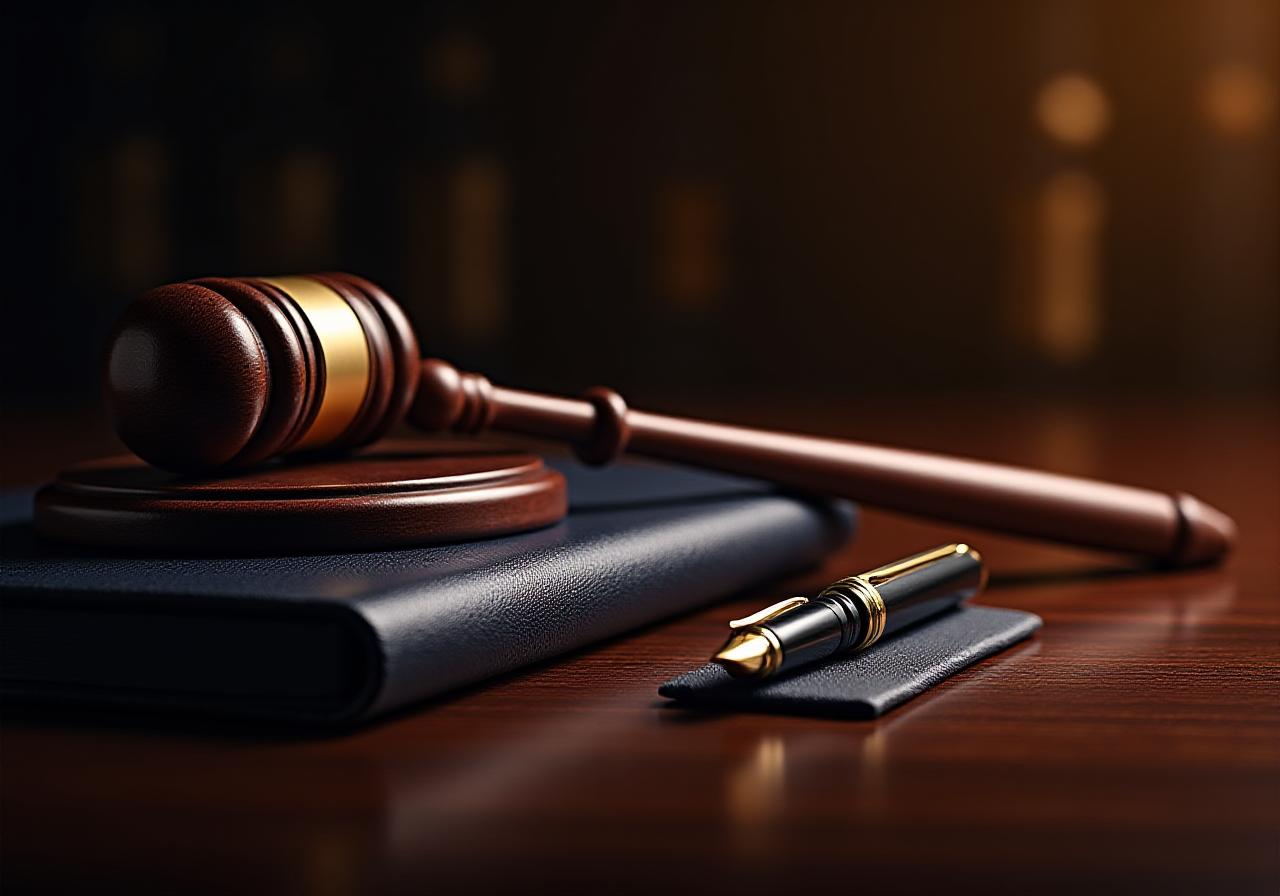 Close up of a legal contract and professional gavel