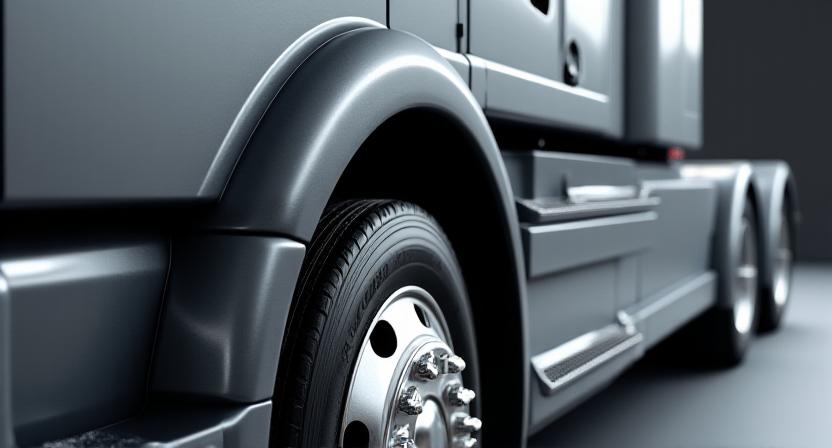 Close up of modern semi tractor cockpit and exterior